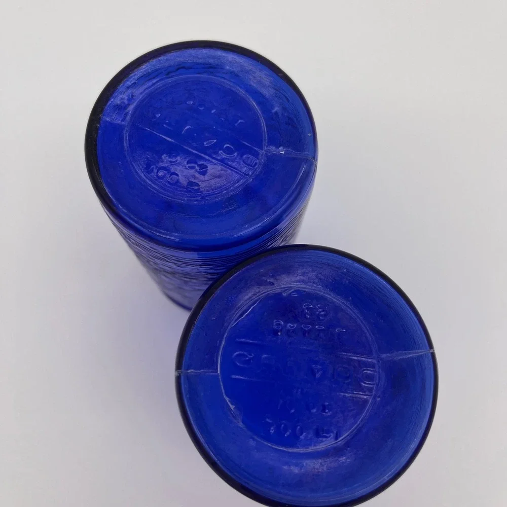 Vintage Cobalt Blue Textured Bark Glass Tumblers Set of 2 Drinking Glasses
